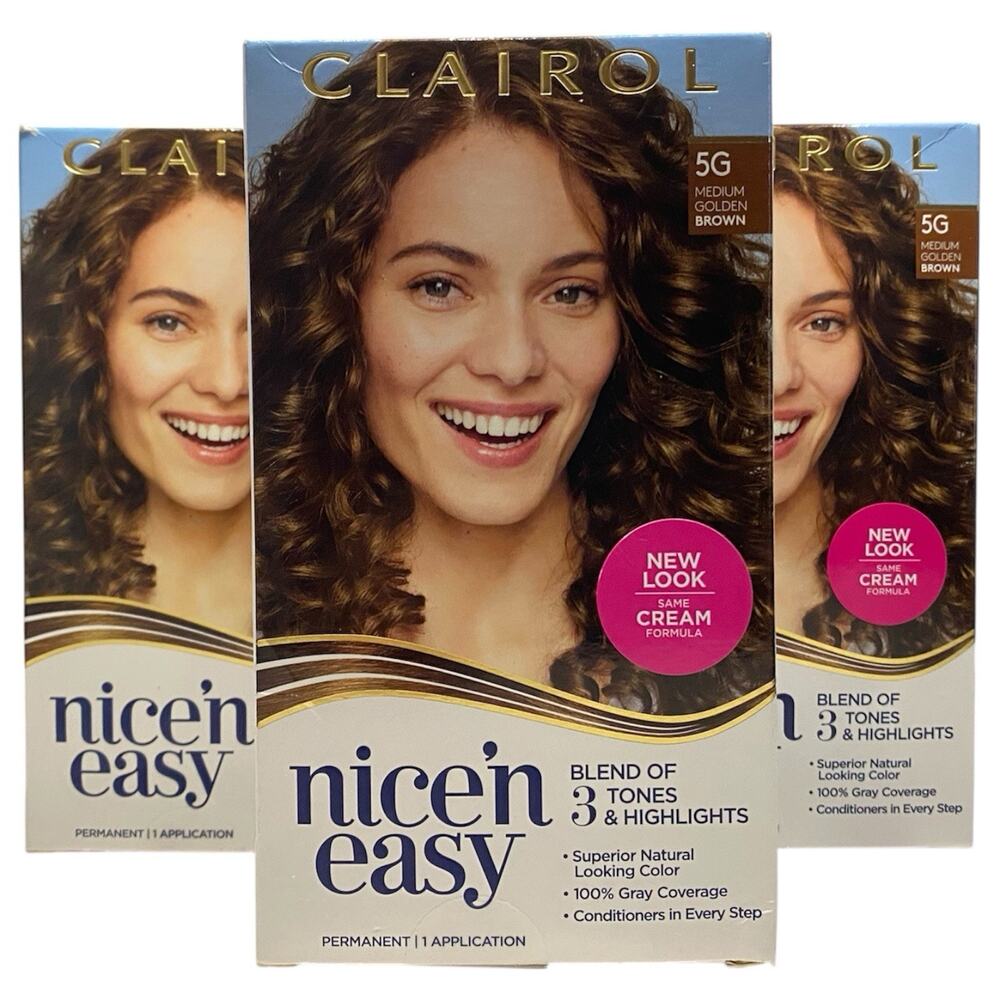 Clairol Nice'n Easy Permanent Hair Color 5G Medium Golden Brown, Pack of 3
